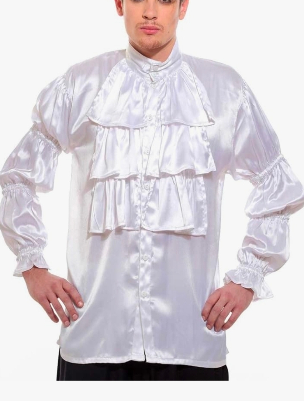 Frilly Ruffled Seinfeld Pirate Costume Shirt (Large) White